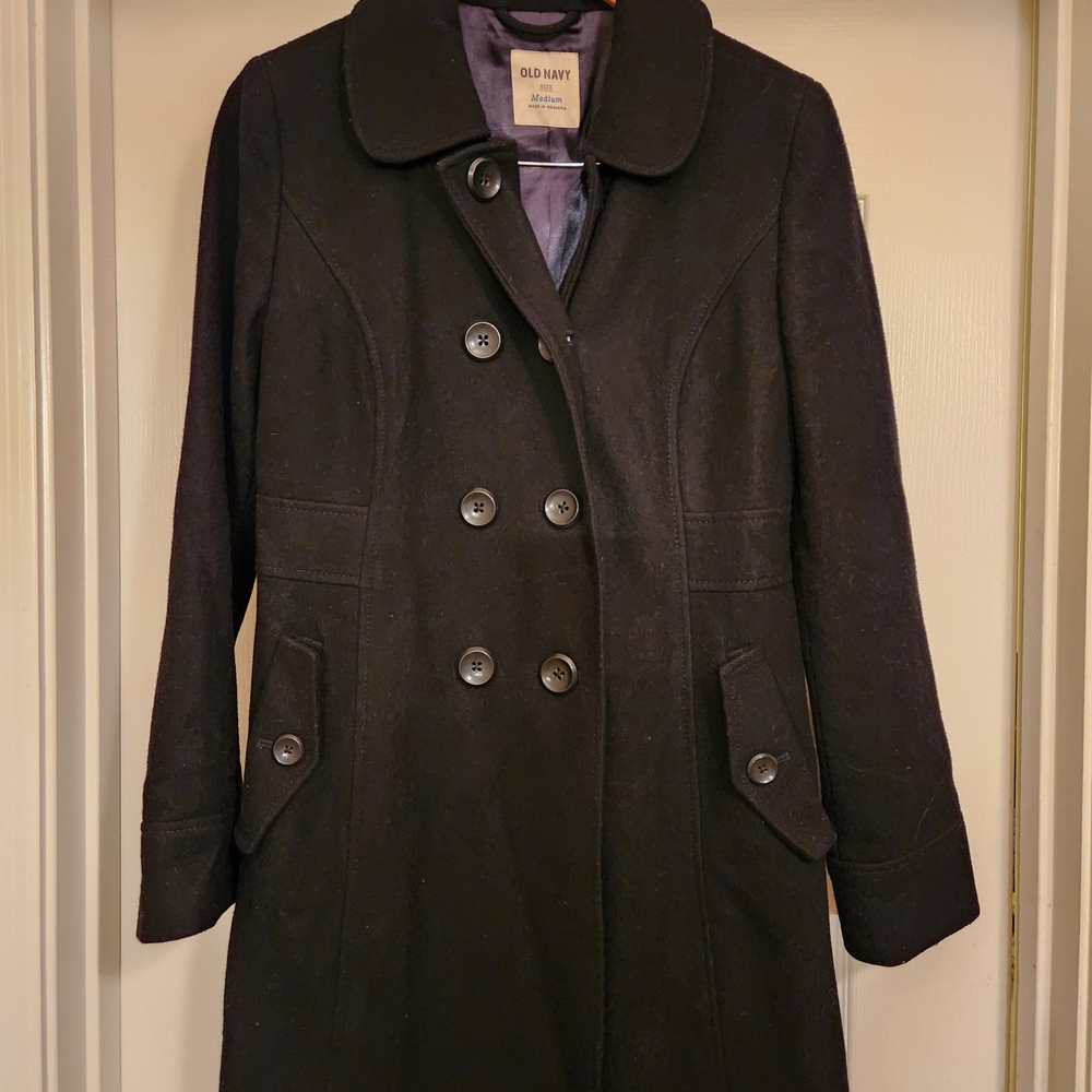 Old Navy Medium Women's Black Double-Breasted Wool Coat